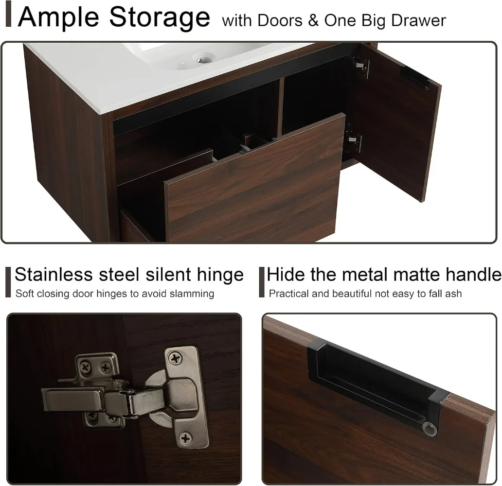 36" Floating Bathroom Vanity with Sink, 36 Inch Single Sink Wall Mounted Bathroom Vanity, with 1 Door and 1 Drawer, Basin Sink 5