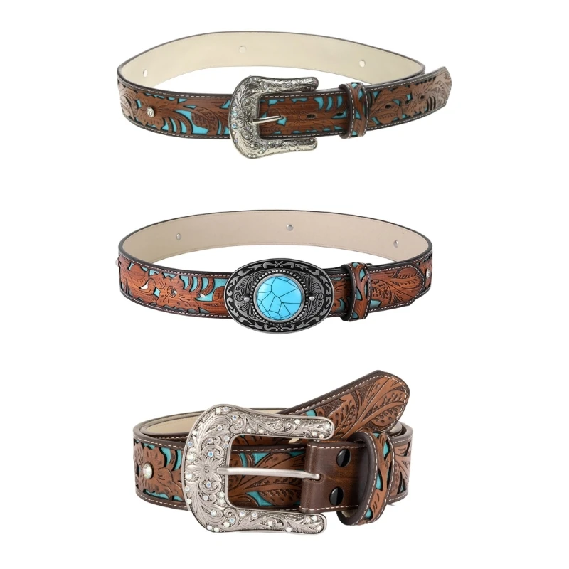 

Vintage Leather Belt Western Belt Cowboy Belt Turquoise Belt Buckle Belt