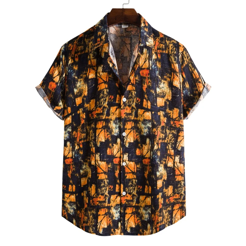 Men's Retro 90s Printed Shirts Hawaiian Short Sleeved Button Up Shirt Tropical Vacation Beach Shirt Men's Casual Loose Tops