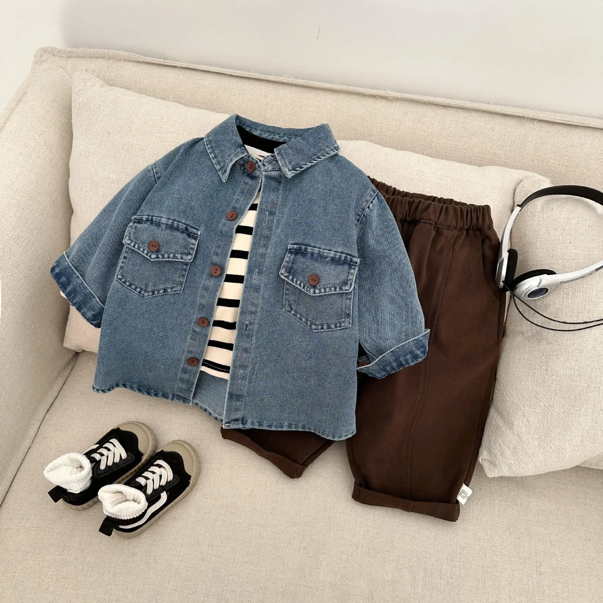 Stylish Boys' Denim Shirt Trendy Spring Autumn Outerwear Retro Baby Boy's Jacket Versatile Fashionable Children's Clothing