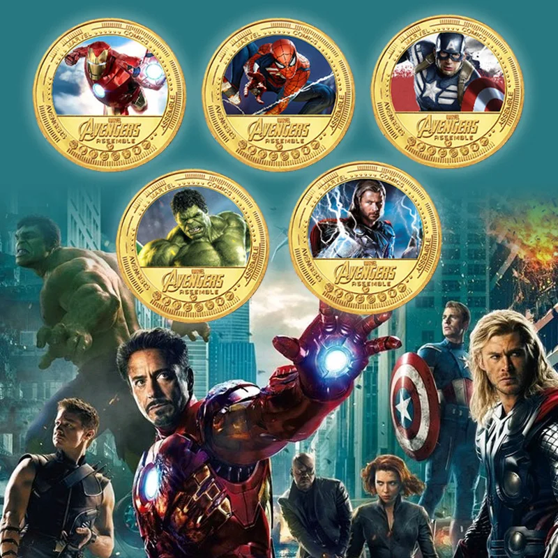 

Marvel Avengers Commemorative Coin SPider Man Iron Man Hulk Anime Action Figures Metal Collection Coin Children Christmas Gifts