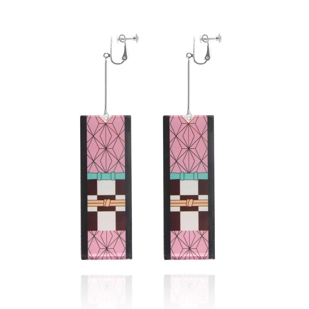Women Acrylic Long Ear Clip Kamado Tanjiro The Same Sun Earring Prop for Cosplay long earrings acrylic earrings