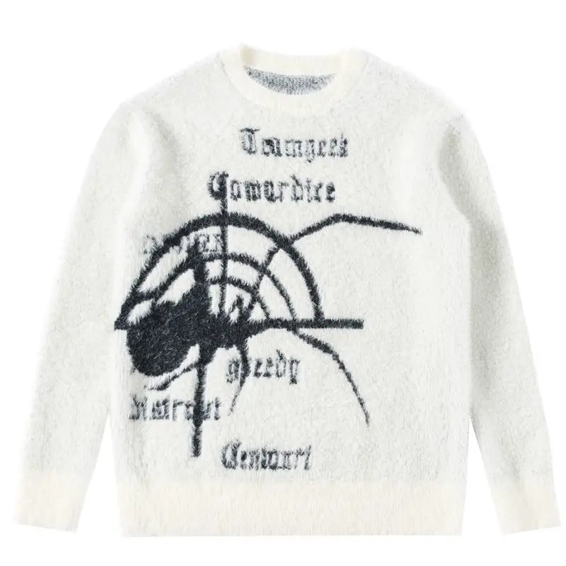 

clothing imitated mink wool spider jacquard sweater men's and women's new winter loose languid is lazy wind couple knits top y2k