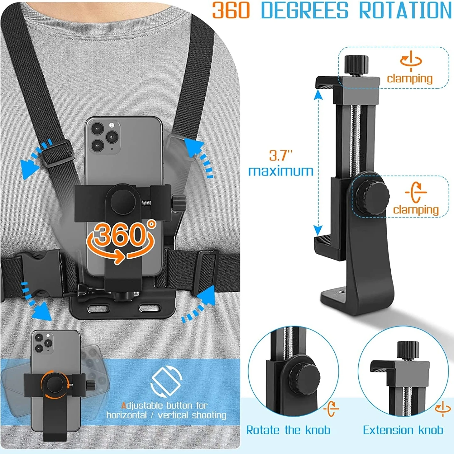 Adjustable Chest Strap Phone and Camera Holder