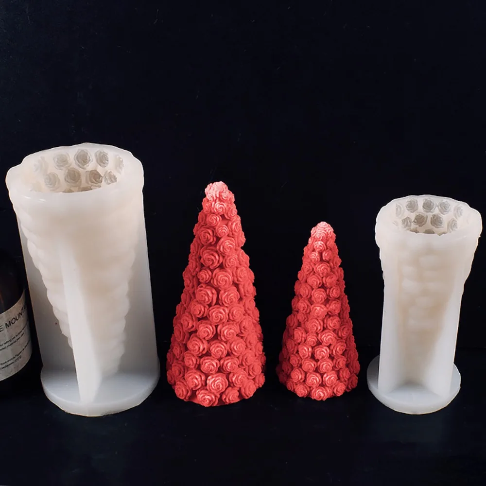 Description Picture 3 of itemRelief Rose Flower Candle Silicone Moulds Geometry Cone Soap Gypsum Making Set Romantic Wedding Decor Lover Chocolate Gift Molds