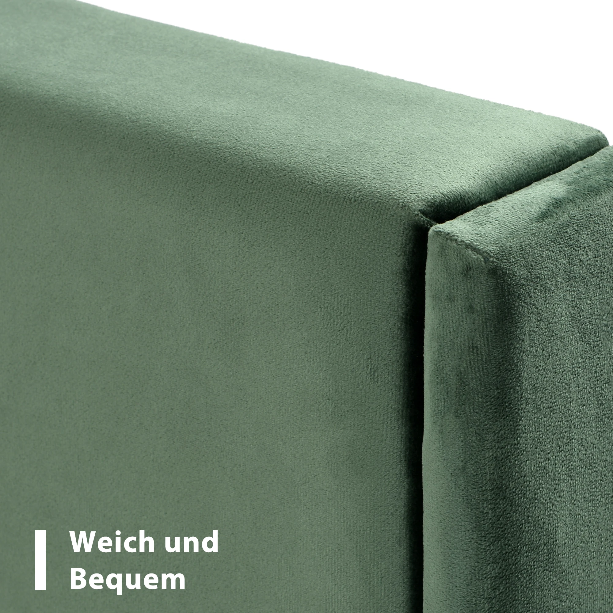Polsterbett 90x200 cm mit Lattenrost & Kopfteil, Dunkelgrüner Samtbezug, Zeitloses Design, Inklusive Matratze. – Detail 11
