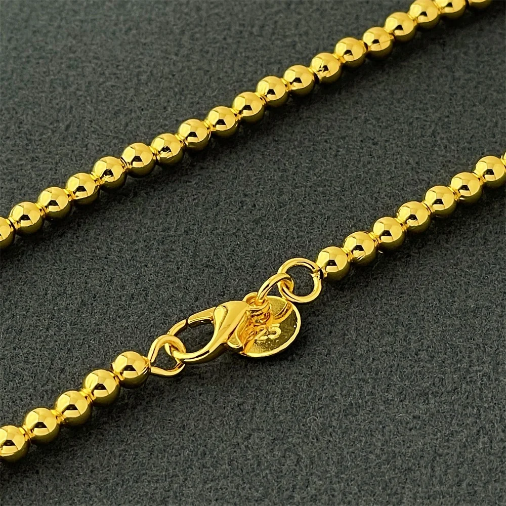 Andara 925 Pure Silver Necklace 18k Gold Plated 4mm Buddha Beads 40-50CM for Women&Men