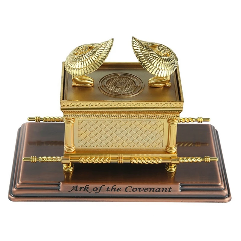 1PC Israel Judaism Alloy The Ark of the Covenant Replica Statue Gold Plated With Ark Contents Aaron Rod