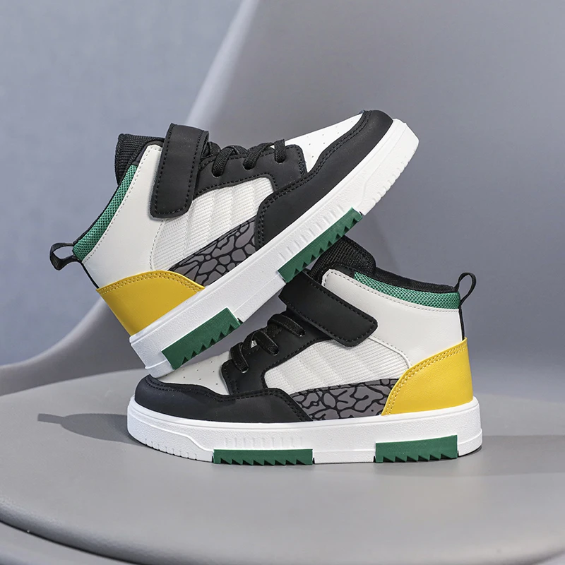 Brand Kids Board Shoes High Top Boys Girls Sneakers Leather Waterproof Non-slip Sport Shoes Children Toddler Casual 28-38