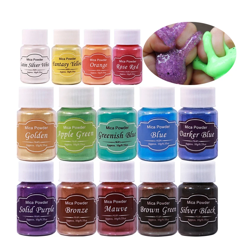 Tinte de resina epoxi en polvo de Mica, 14 colores, pigmentos en polvo para manualidades, Pintura, esmalte de uñas, fabricación de jabón, mezcla de colorear