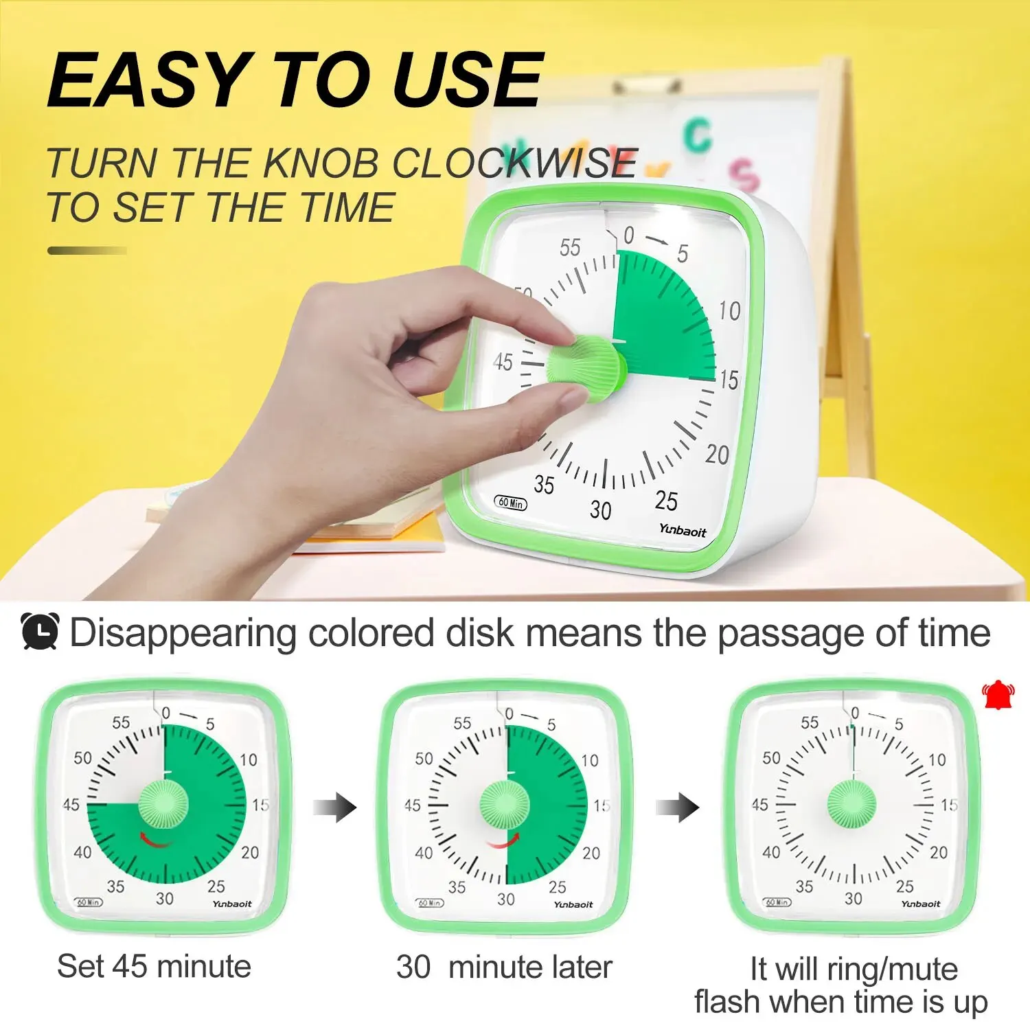 Visual Timer Yunbaoit 60-Minute Countdown for Kids Adults