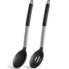 2 Pieces Stainless Steel Silicone Spoon Colander Stirring Set Cooking Tools Kitchen Utensils Salad Spoon Non-stick Kitchen Tools