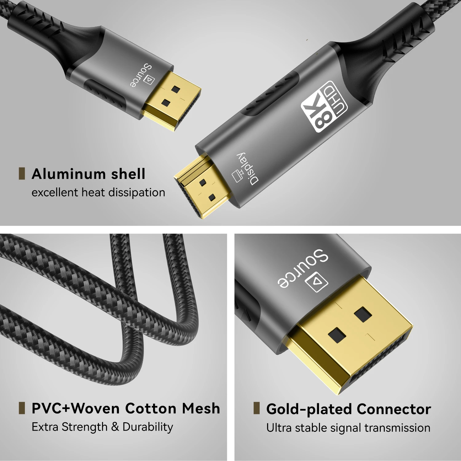 8K DisplayPort-HDMI 호환 케이블 60Hz dp1.4-hdmi2.1 HP Dell Lenovo ThinkPad 노트북용 비디오 오디오 케이블