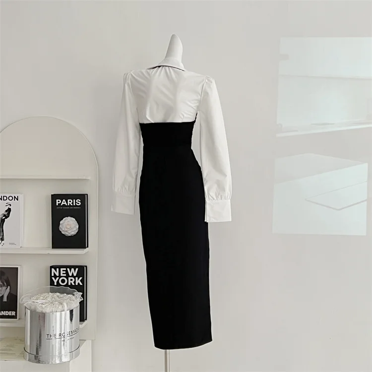 Y2K 3-piece Set Women Crop Coat Blazer White Shirt Halter Sleeveless Bodycon Midi Dress Autumn New Female Korean Chic Outfits