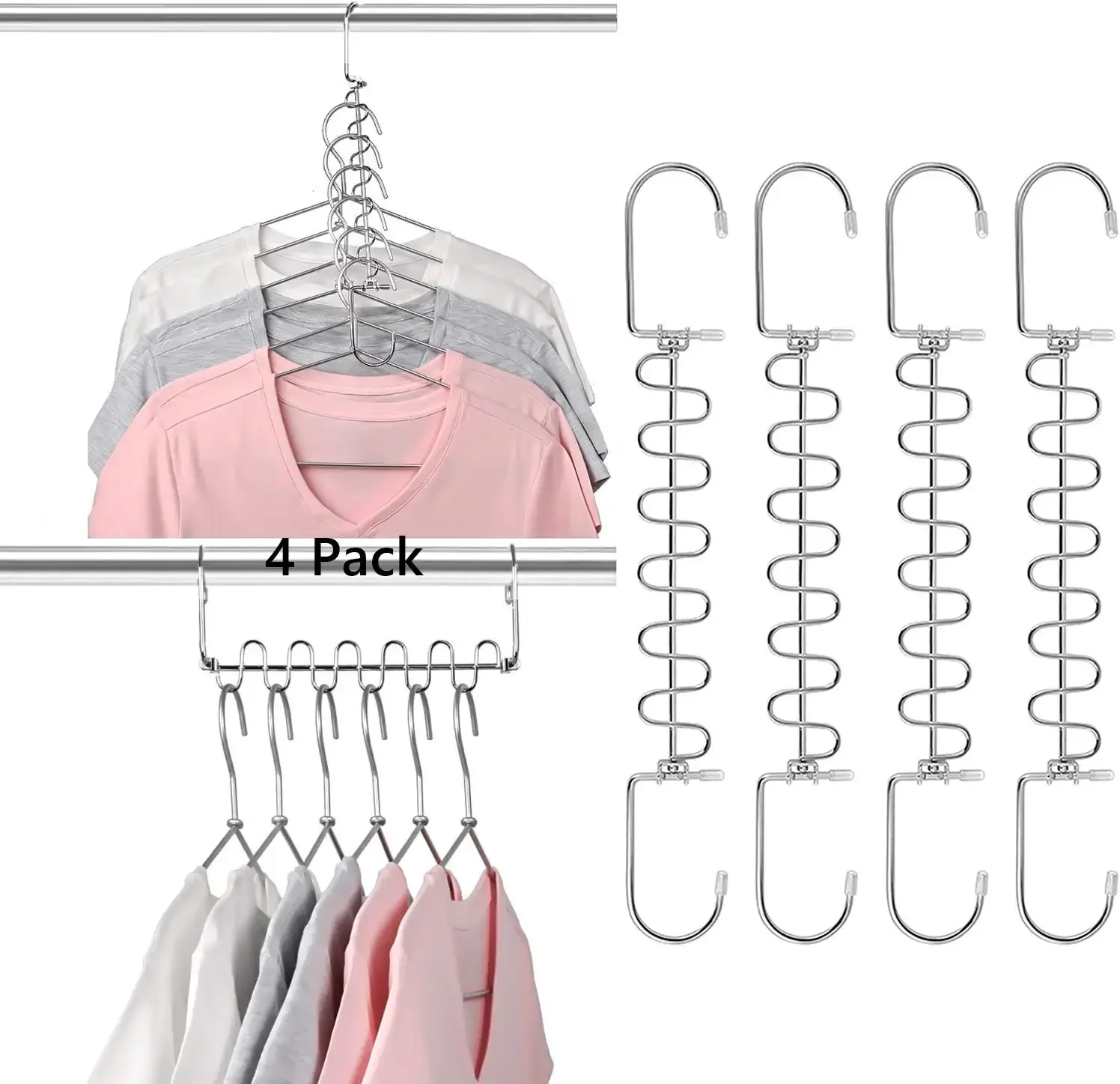 

4 PCS Metal Hangers 12 Slots Stainless Steel Clothes Hanger Magic Cascading Clothing Closet Space Saver Storage Organize