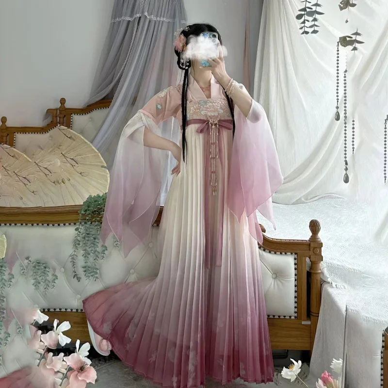 Chiński styl Vintage zestaw sukni Hanfu kobiety tradycyjne eleganckie sukienka księżniczki w kwiaty orientalne parkiet Cosplay