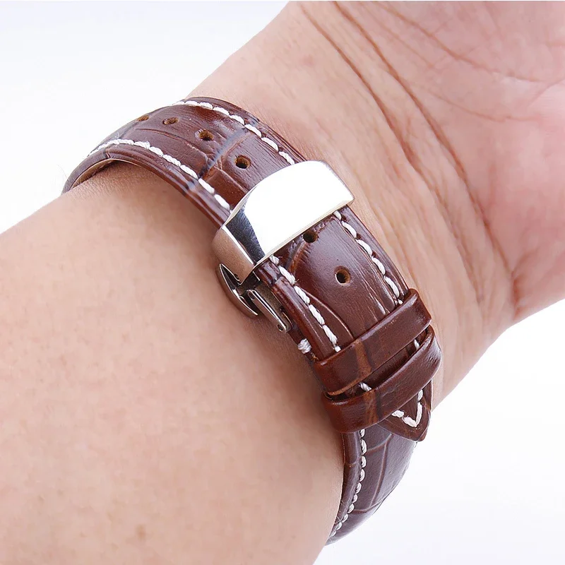 Elegant Leather Strap Watch Band with Butterfly Buckle - Universal Fit Wristband Accessory
