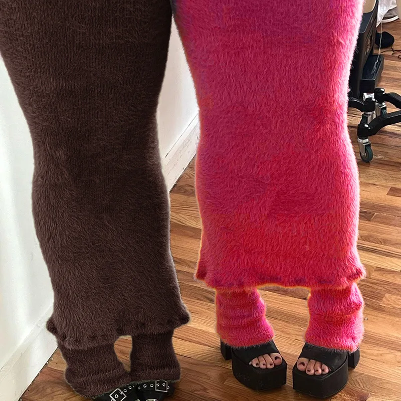 Pink Mohair Leggings, Fuzzy Pants, Mohair Leg Warmers, Hand Knit