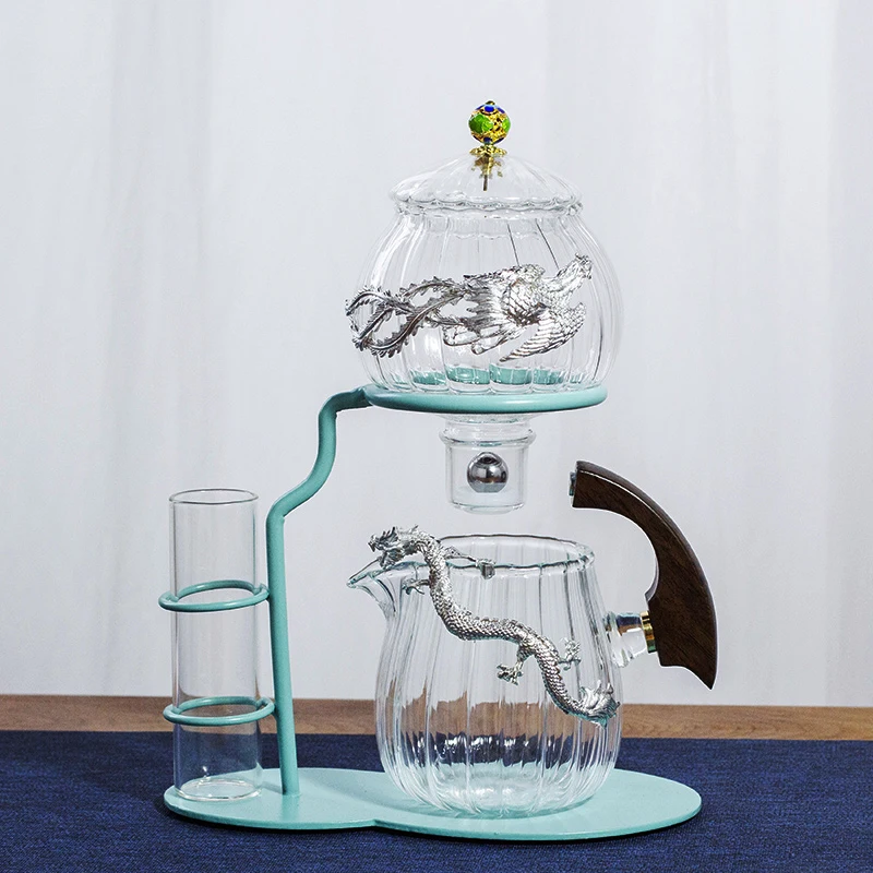 Creative flower arrangement Teapot Glass Lazy Automatic Tea Making Household Black Tea Set Infuser Drinking