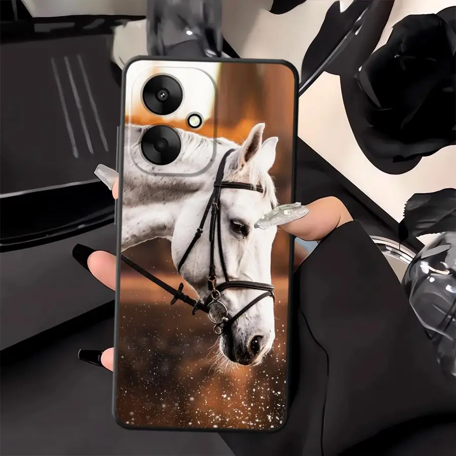 Black Soft Phone Cover with Horse Animal Design