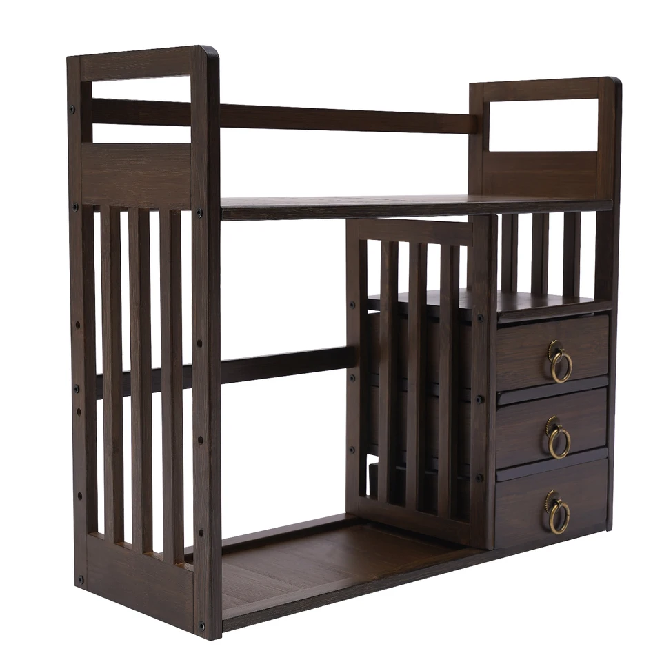 Versatile Bamboo Desktop Bookshelf with 3 Drawers