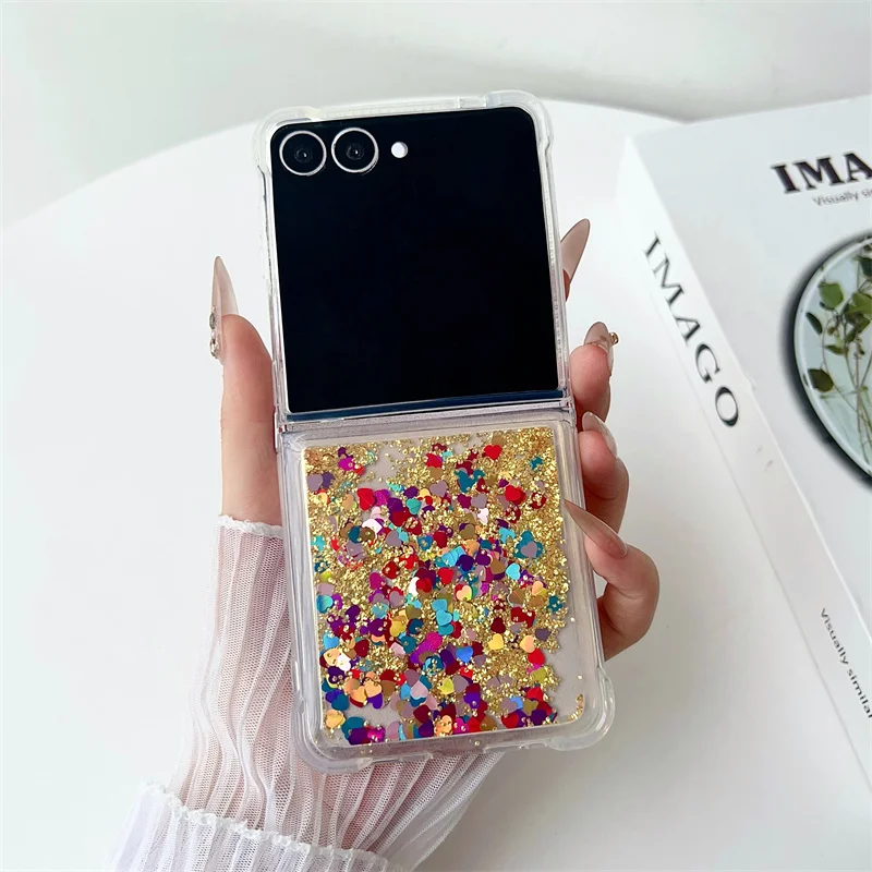 Luxury Glitter Quicksand Hearts Phone Case with Dynamic Glossy Sequins