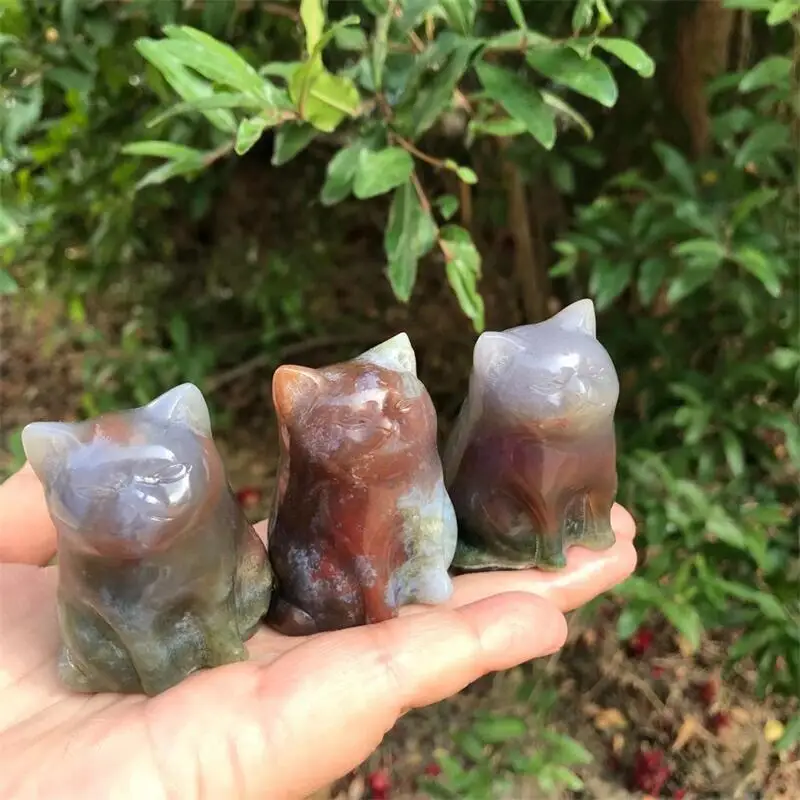 Cristal Natural de ágata musgo para decoración del hogar, figuritas de animales curativos, adornos de piedra Reiki, 1 unidad