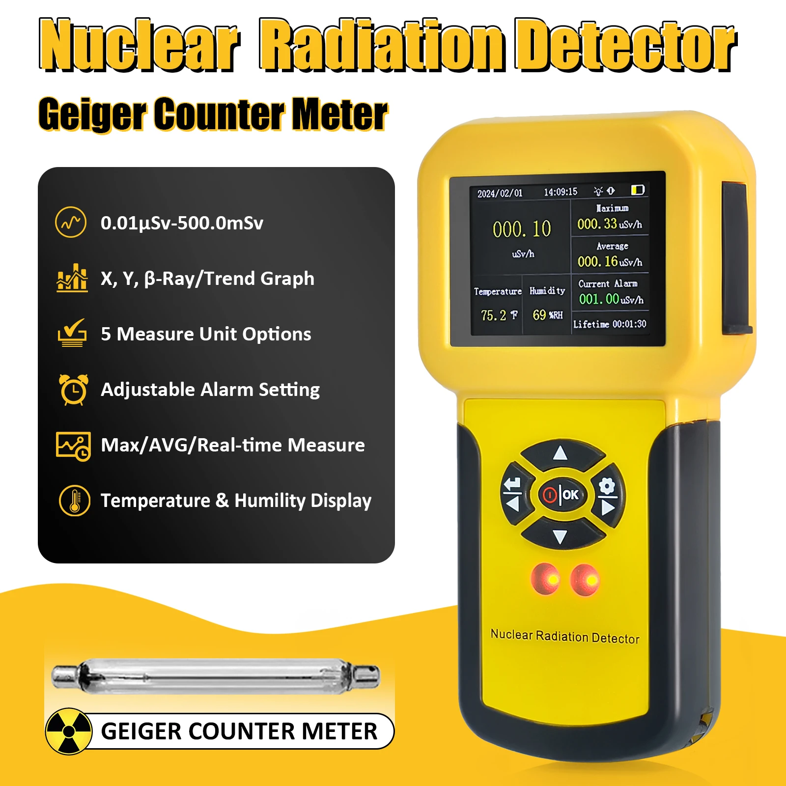 HoldPeak Nuclear Radiation Detector Geiger Counter X-ray &gamma;-ray &beta;-ray Detector Marble Radioactivity Tester Personal Dosimeter