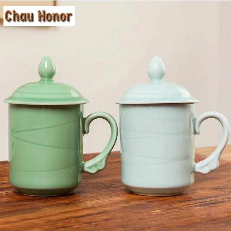 450ml Handmade Longquan Celadon Coffee Mug Milk Cup Afternoon Tea Mug Water Ice Cold Juice Jug Personal Office Water Cup Cafes
