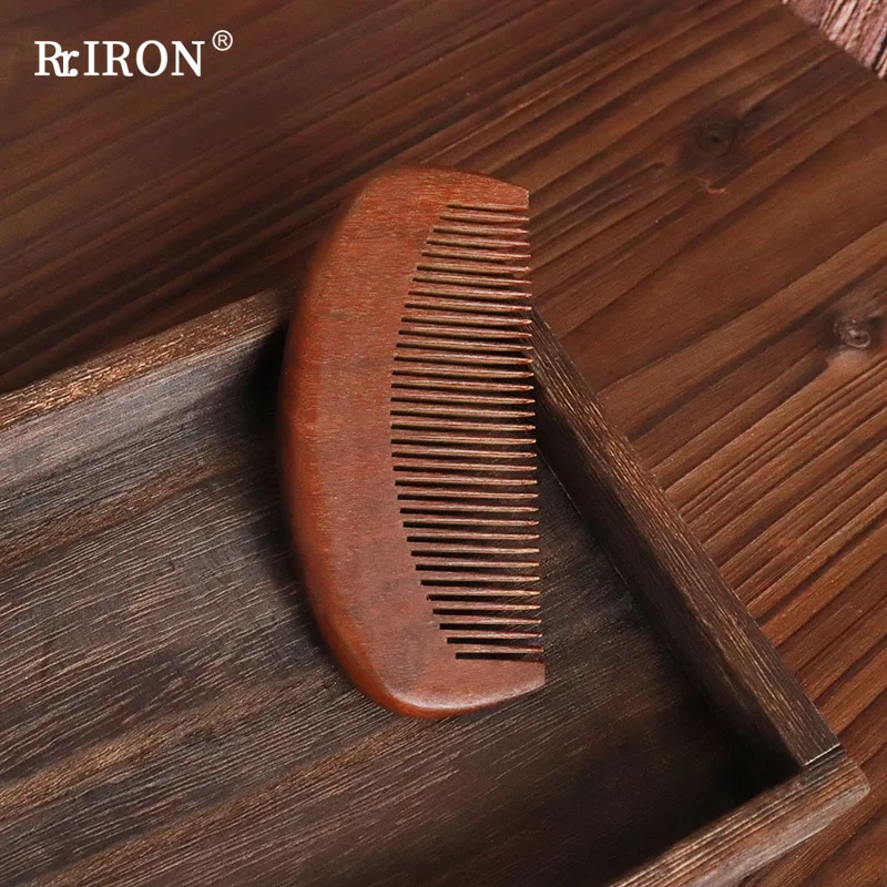 

Гребень для волос RIRON из сандалового дерева с логотипом на заказ, антистатические расчесывающие гребни из дерева с широкими зубьями
