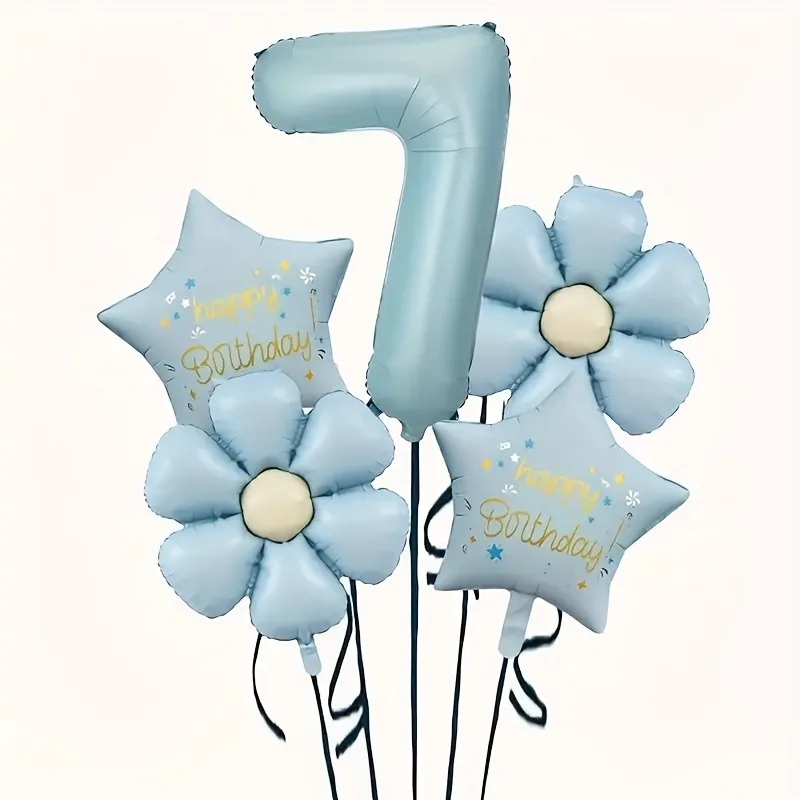 5 Stück 32 Zoll Retro Blaue Zahlen-Folienballons + 2 Gänseblümchen + 2 Sterne Aluminium-Ballonset für Geburtstags- und Jubiläumsdekoration – Detail 9