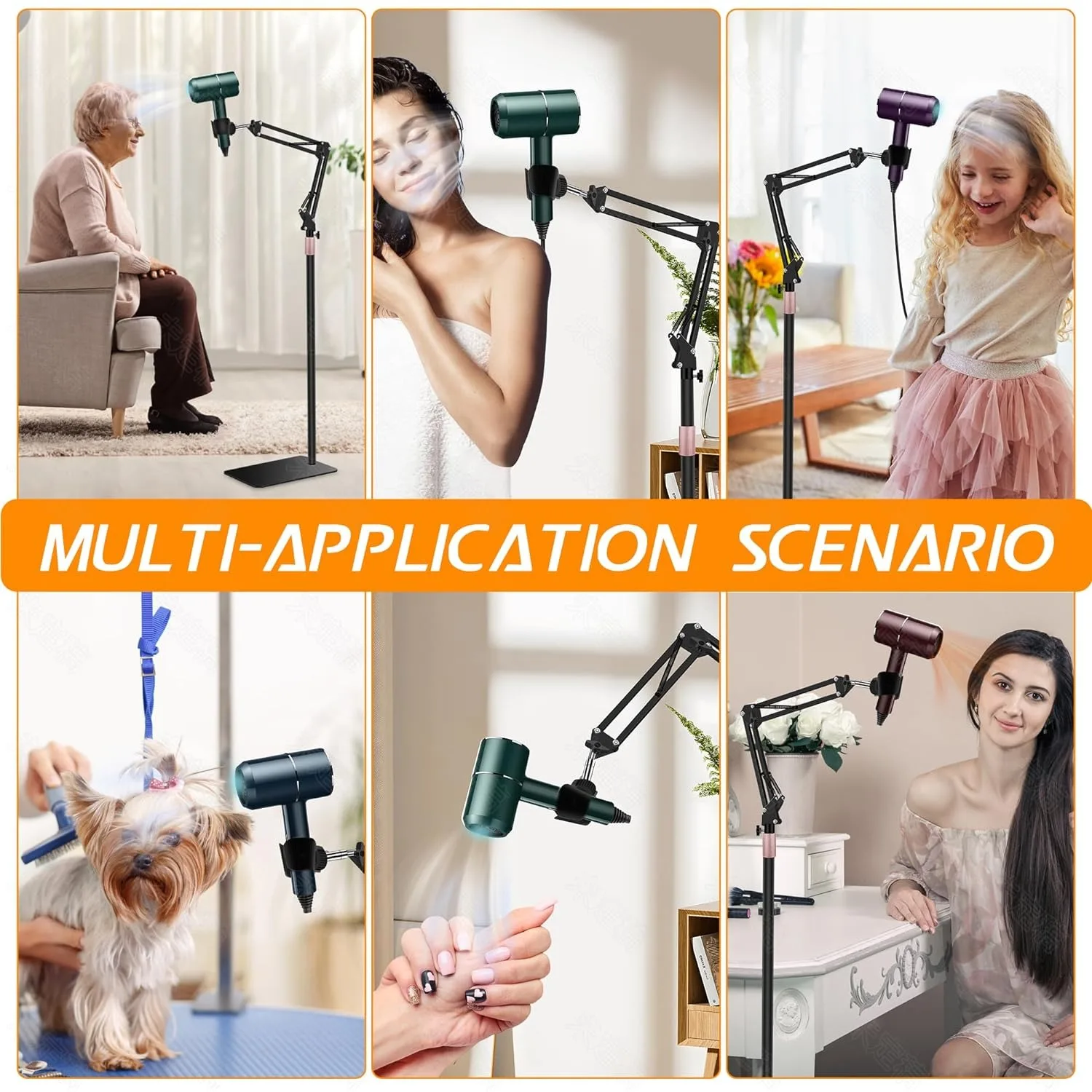 Lazy Hair Dryer Stand Adjustable Height Angle with Heavy Base Styling Tool Floor Bracket for Pet Grooming Dog Cat Grooming Home hair dryer holder