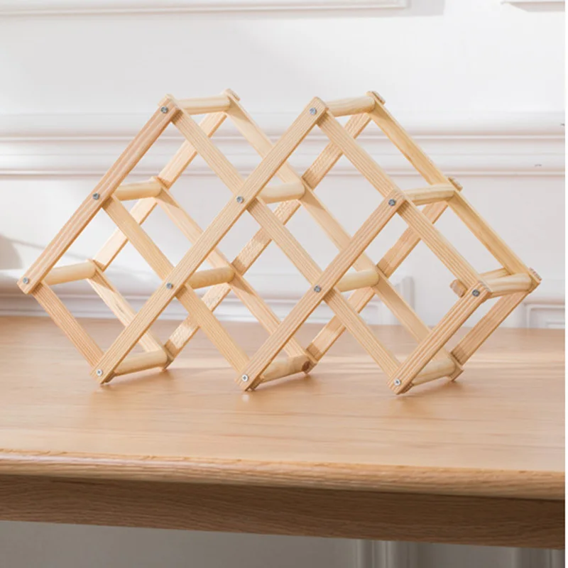 Range bouteilles cuisine pliable en bois de pin 6 bouteilles