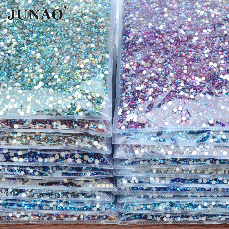 

JUNAO Bulk Package Design 100 Gross SS6 8 10 12 16 20 30 Glass Rhinestone Flatback Nail Crystal Stone Non Sewing Strass For DIY
