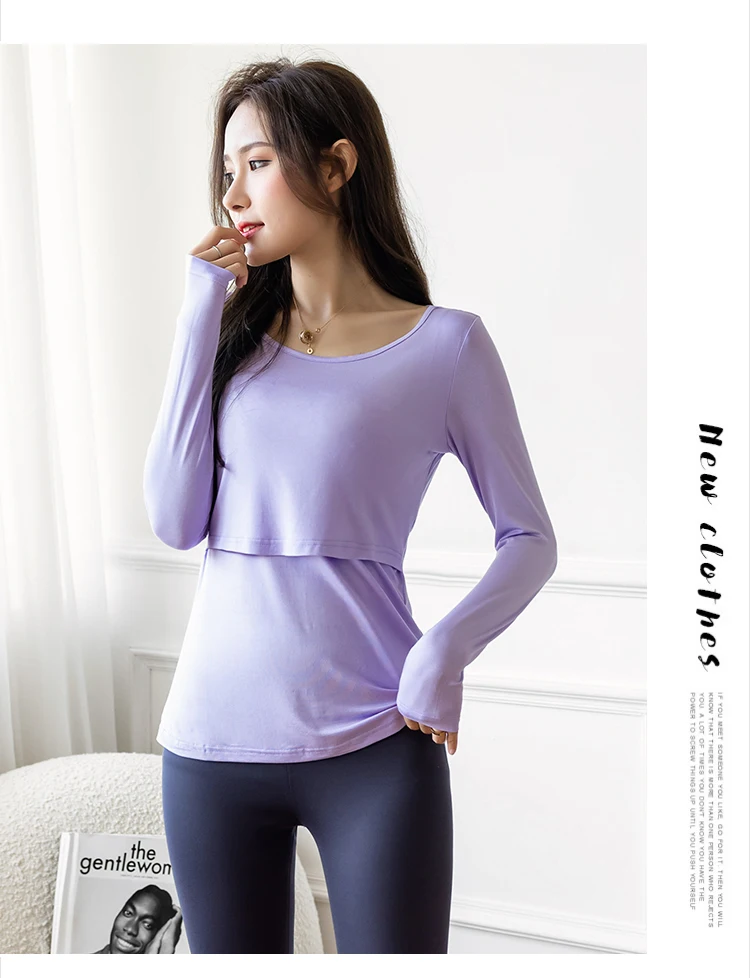 2022 Spring Pregnant Women Modal Lactation Clothes Long Sleeve O-Neck Maternity Breastfeeding Tees Postpartum Woman Nursing Tops Maternity Clothing