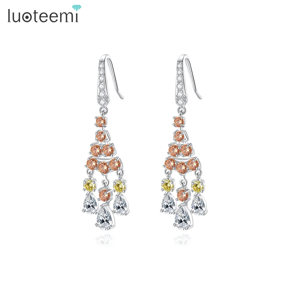 Luoteemi 2016 Nuovo Disegno Di Modo Zircone Cubico Monachelle Waterdrop Nappa Ciondola Gli Orecchini Per Le Donne Brinco Cerimonia Nuziale Fine Jewell