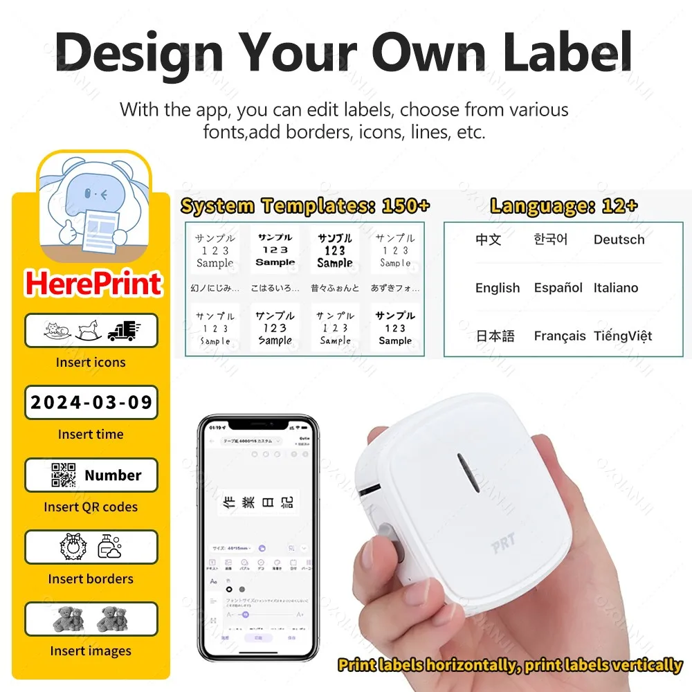 HPRT Inkless Thermal Label Printer Q2 Portable Mini Label Maker Bluetooth Labeling Machine or 3Rolls Sticker Paper Tag Barcode