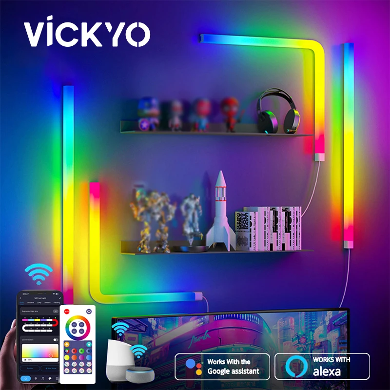 

VICKYO RGBIC Light Bar LED Smart Wall Light Bluetooth APP Voice Control Music Sync DIY Night Lights TV Bedroom Game Room Decor