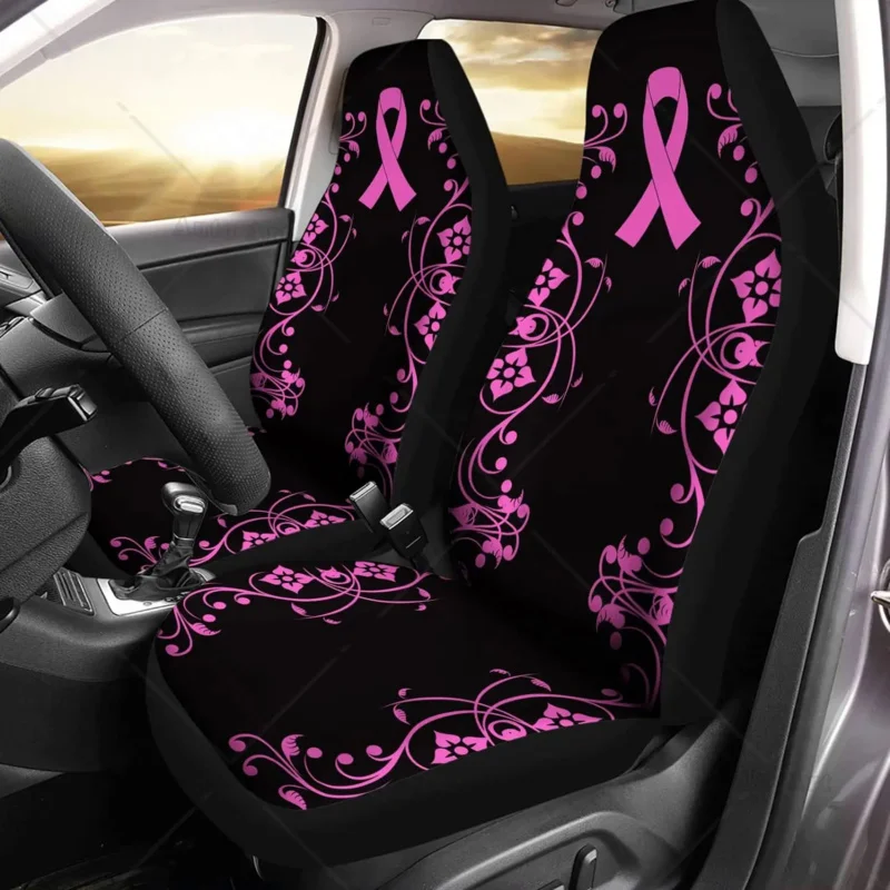 

Auto Seat Covers Breast Cancer Awareness Print Automotive Seat Cover Vehicle Front Seats Interior for Auto Truck Van SUV