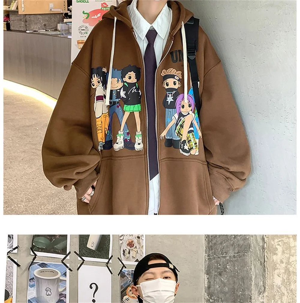 2024 hoodie men's spring and fall fashion Instagram hooded loose American retro cardigan coat