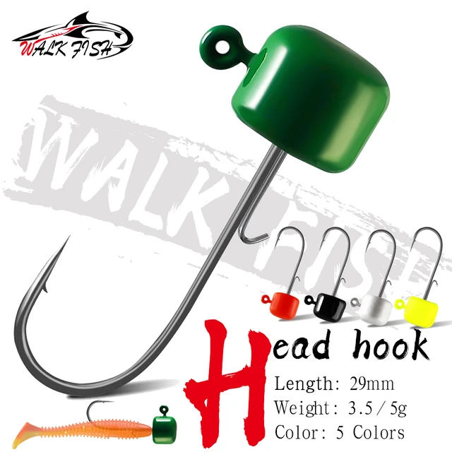 WALK FISH 5PCS 3.5G/5G Fishing Hooks Ned Rig Jig Mushroom Jig Heads Soft  Worm Baits Hooks for Bass Trout Pike