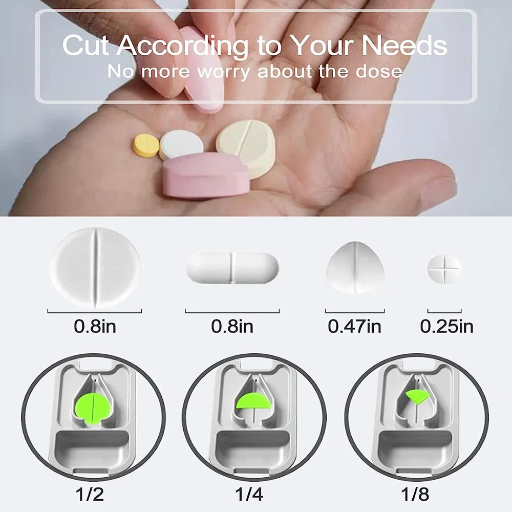 Portable Pill Cutter and Crusher Split Pills Perfectly Cut Small & Large Pills Anywhere Compact and Convenient for On-the-Go Use