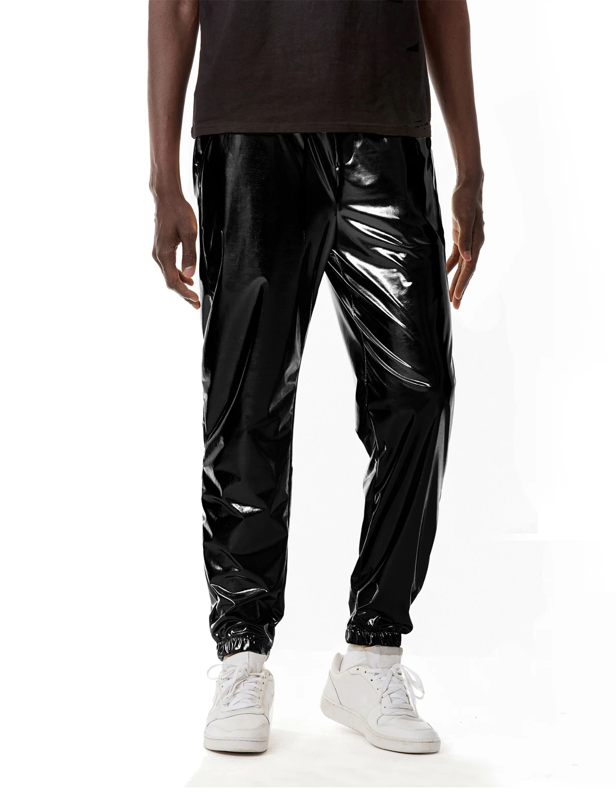 Men's Trousers Faux Leather Pants Casual Pants Front Pocket Plain Comfort  Party Daily Holiday Fashion Glitters Silver Black 2024 - $28.99