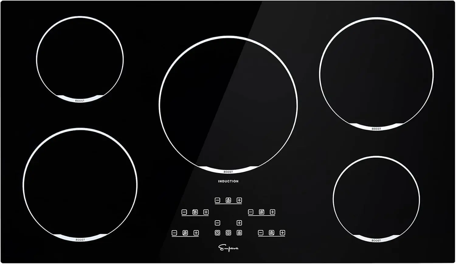 Built-in Electric Induction Cooktop with 5 Elements Power Boost Burners in Black Vitro Ceramic Glass, 36 inch