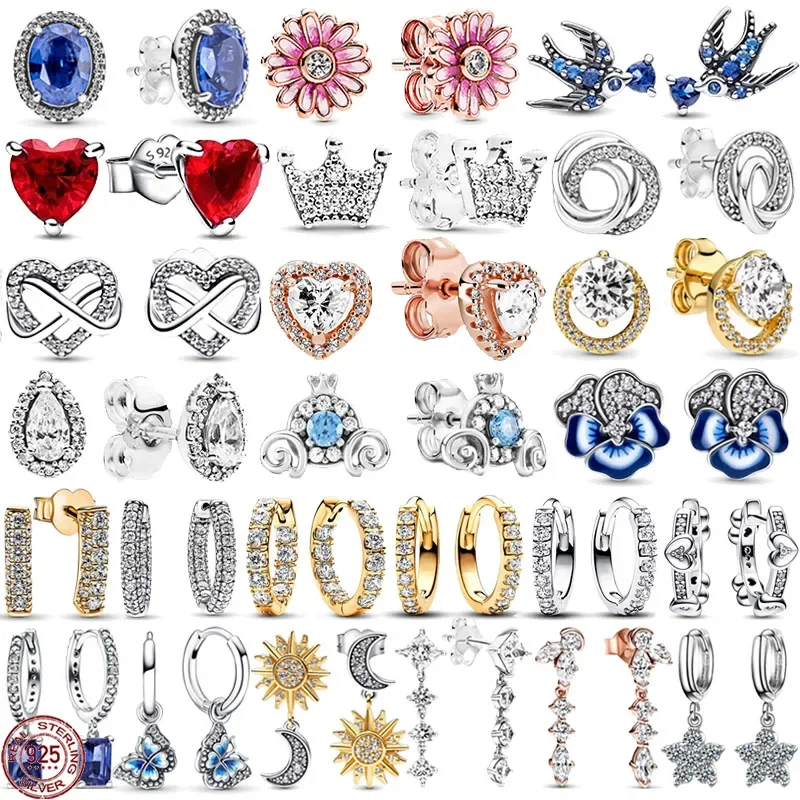 

New 925 sterling silver classic dazzling crown sun butterfly water droplet shaped earrings light luxury exquisite charm jewelry