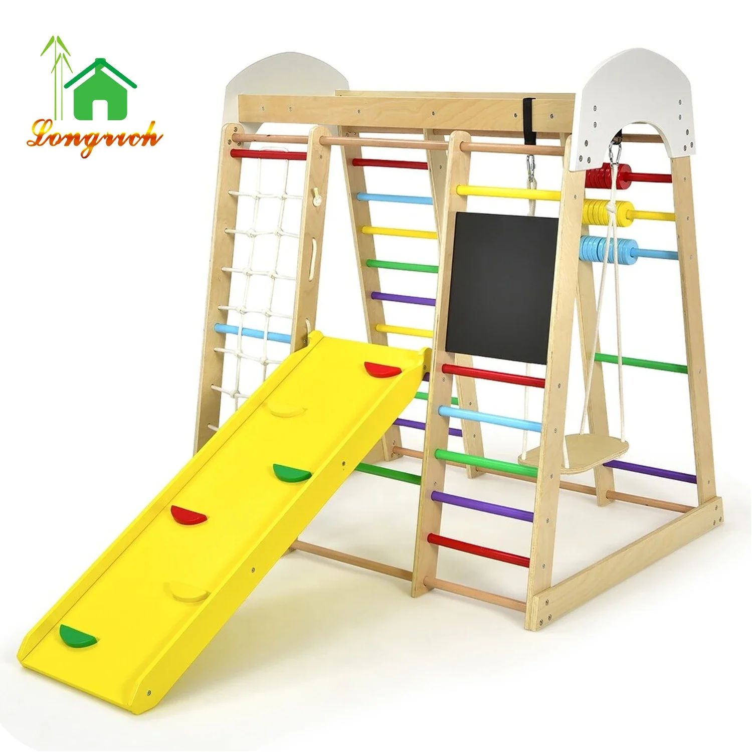 indoor kids wooden wall climbing frame play park triangle Jungle Play Gym Toddler Slide Wooden climbing toy