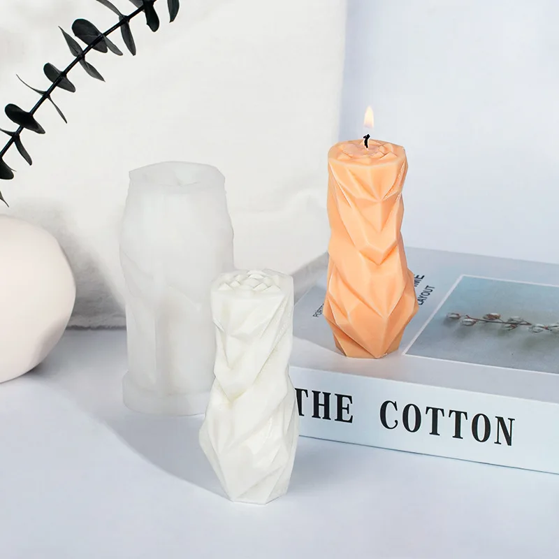 

Diamond Shape Candle Silicone Molds Irregular Geometric Sculptured Mould Striped Pillar Wax Candles Mold For Art Deco
