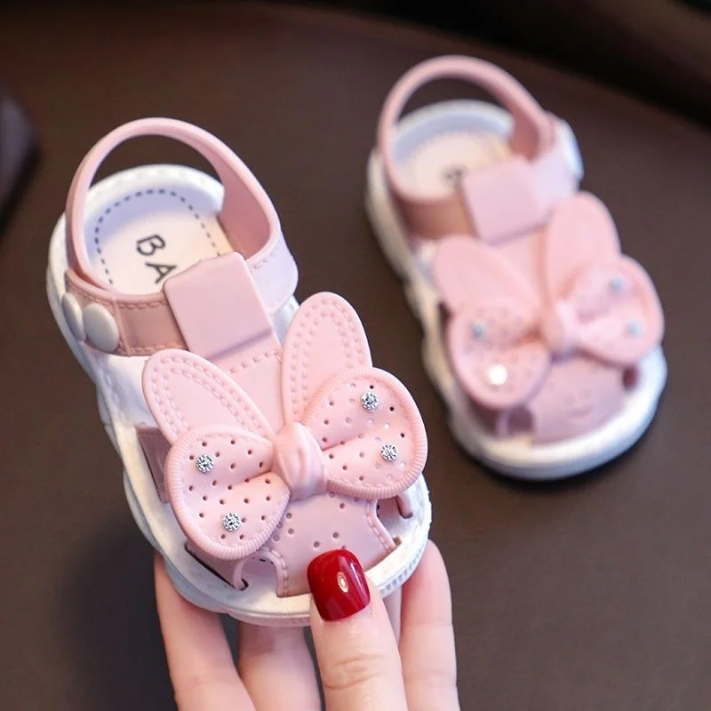 Princess Kids Summer Shoes Cute Bow Soft Breathable PVC Baby Girls Sandals Buckle Strap Anti Slip Toddler Children Beach Sandals