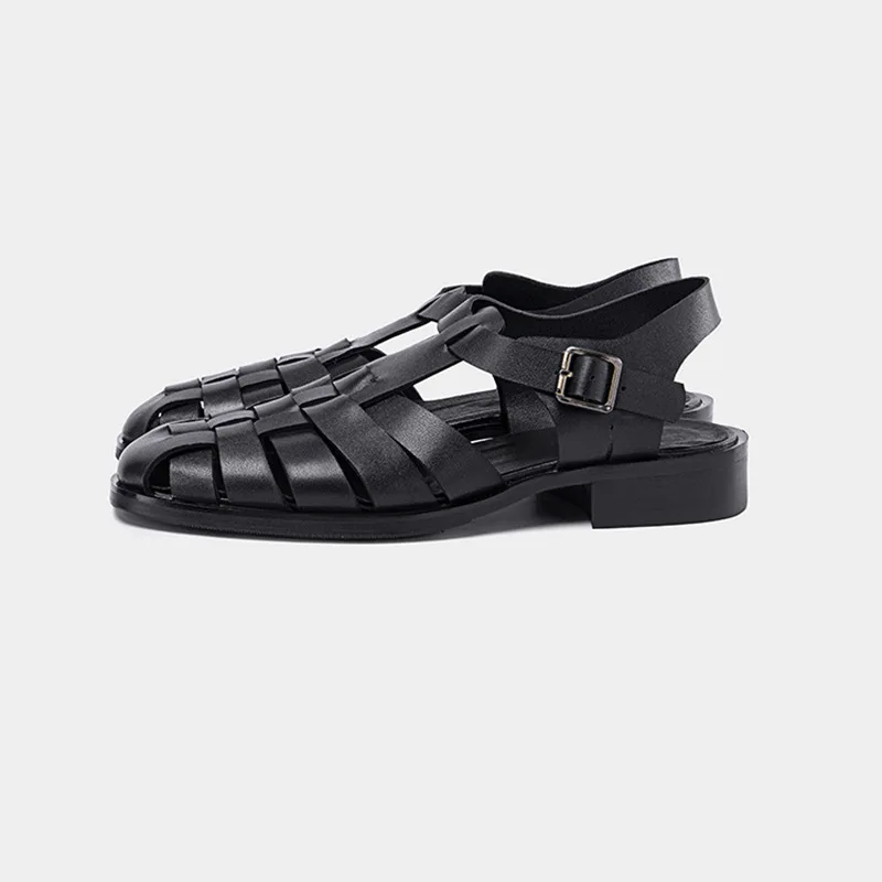 

Men's Soft Leather Woven Sandals Summer Lightweight Premium Breathable Comfortable Fashion Business Dress Sandal Hombre for Man