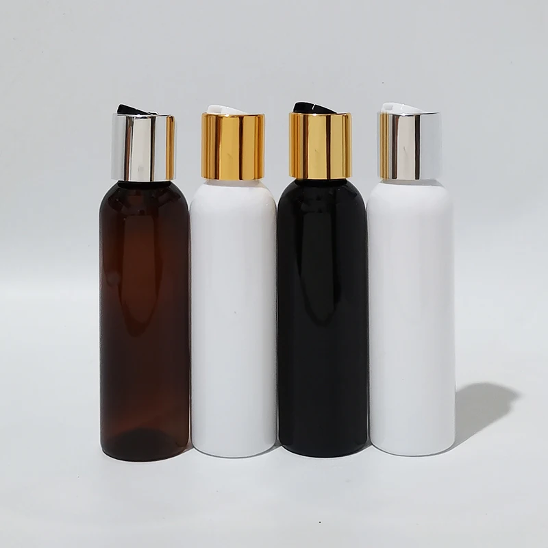 

30pcs 120ml Plastic Cosmetic Bottles With Gold Aluminum Disc Caps Body Lotion Shampoo Shower gel Oil 4oz PET Refillable Bottles